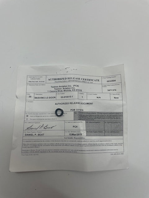 BUSHING, LANDING GEAR DOOR 58-810015-1 aviation component, SKU 58-810015-1