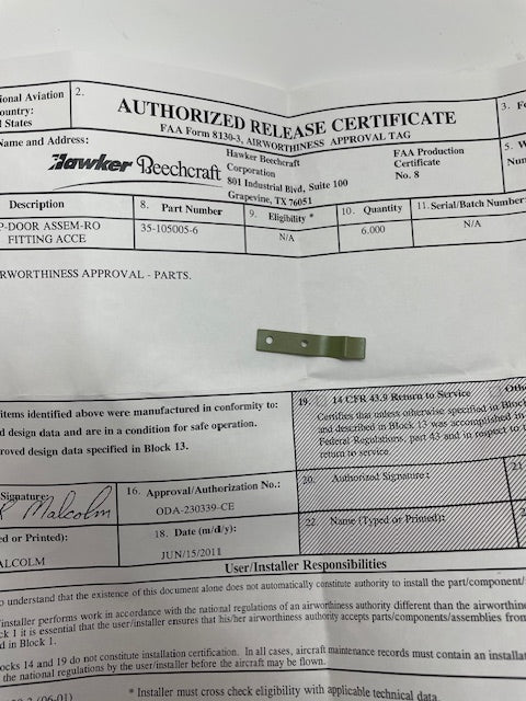 CLIP, DOOR 35-105005-6 aviation component, SKU 35-105005-6