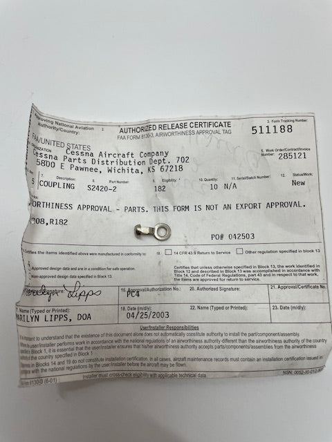 COUPLING S2420-2 - min 8 EA aviation component, SKU S2420-2