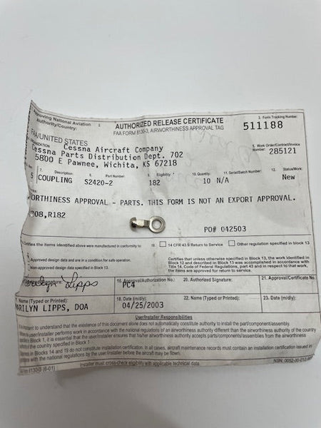 COUPLING S2420-2 - min 8 EA aviation component, SKU S2420-2