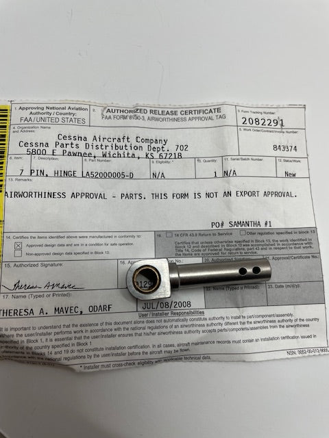 PIN, CABIN DOOR LA52000005-D aviation component, SKU LA52000005-D