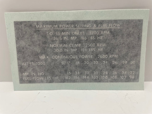 PLACARD, FUEL FLOW 1205230-1 aviation component, SKU 1205230-1