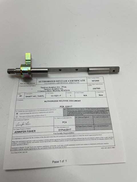 SHAFT, THROTTLE 13-1521-F aviation component, SKU 13-1521-F