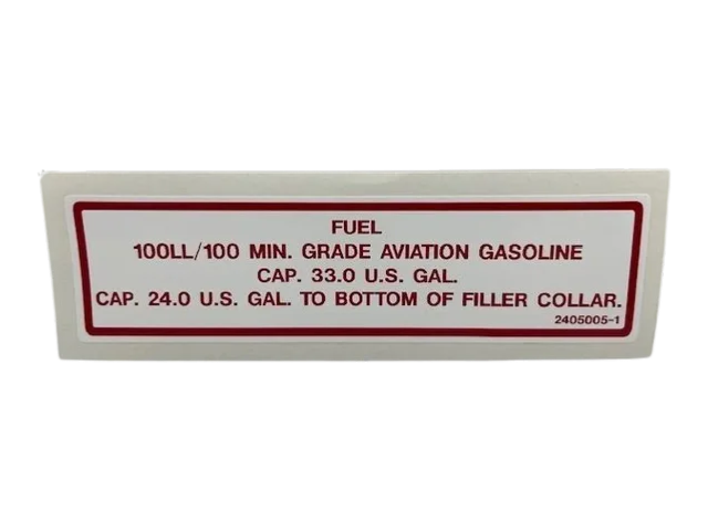 PLACARD, FUEL CAPACITY 2405005-1