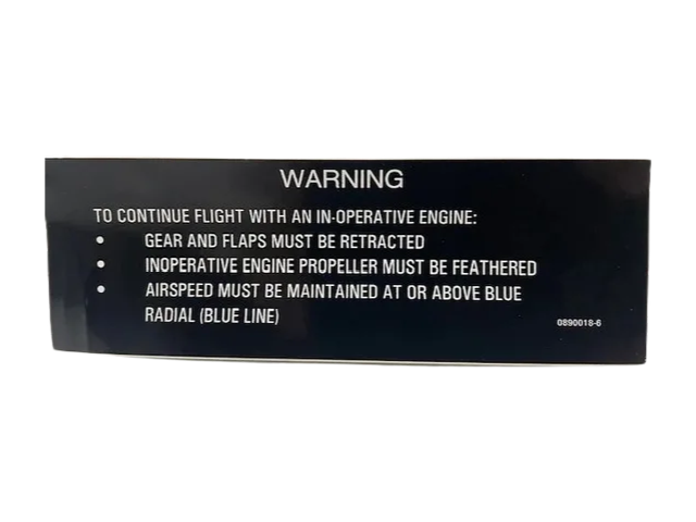 PLACARD, INOP ENGINE 0890018-6