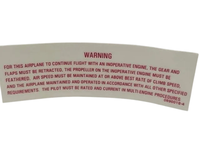 PLACARD, INOP ENGINE 0890018-4