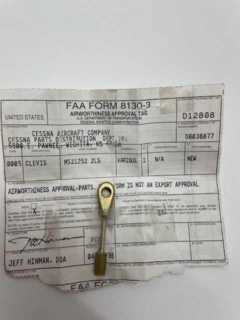 TURNBUCKLE, CLEVIS END MS21252-2LS aviation component, SKU MS21252-2LS