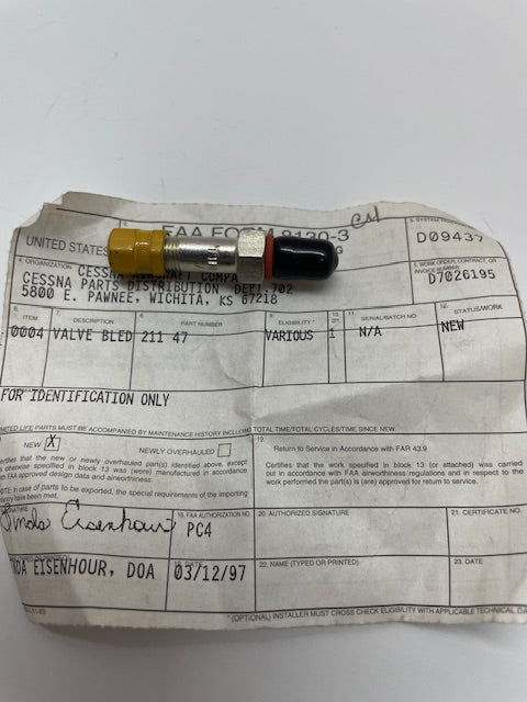 VALVE, BLEED 211-47 aviation component, SKU 211-47