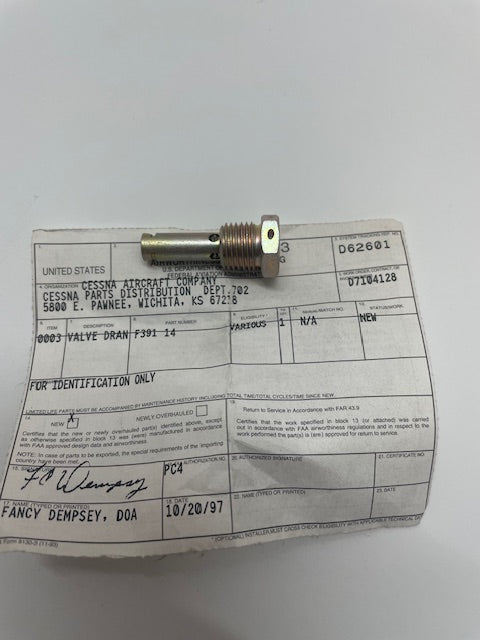 VALVE, DRAIN F391-14 aviation component, SKU F391-14